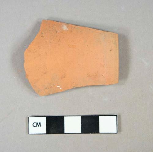 Ceramic, earthenware, redware, unglazed, rim sherd