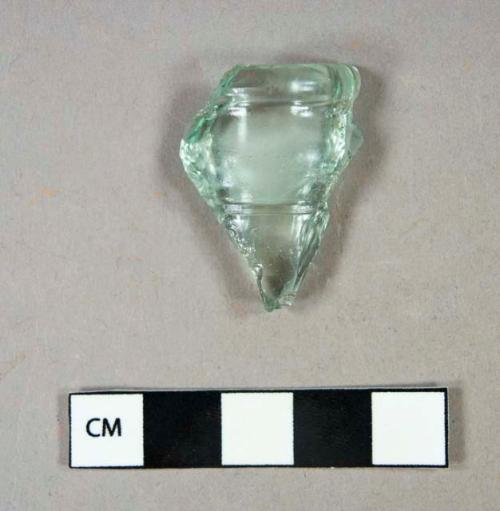 Glass, aqua bottle finish fragment