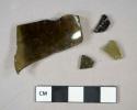 Glass, olive green bottle fragments, patinaed