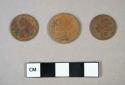Copper alloy, coins including a dime, nickel (1983), and penny (1979)