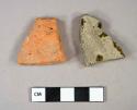 Ceramic, earthenware, roof tile fragment and brown glazed stoneware body sherd