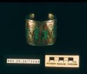 Bracelet of Hohokam figures in chipped inlay turquoise and coral