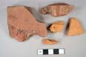 Ceramic, redware body sherds including 1 lead glaze, and brick fragments