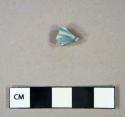 Ceramic, earthenware, tin glazed body sherd with hand painted blue exterior decoration