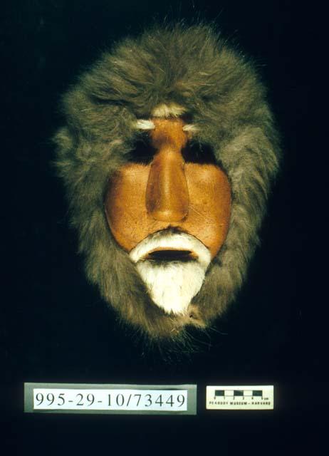 Leather mask of caribou skin and fur