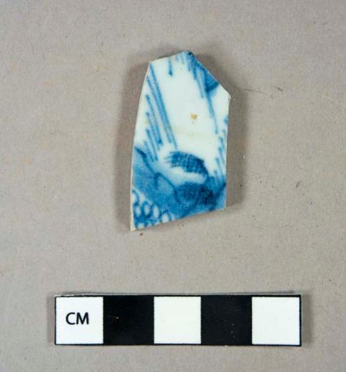 Ceramic, porcelain, blue decorated body sherd