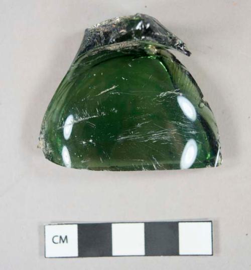 Glass, green bottle base and shoulder fragment