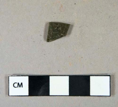 Glass, olive green flat fragment