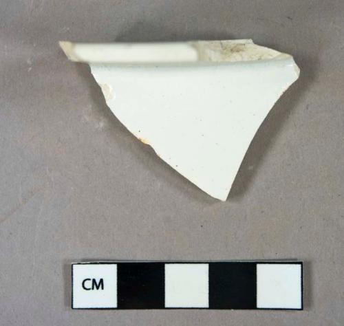 Ceramic, refined earthenware, pearlware rim sherd, possible chamber pot