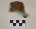 Brown salt-glazed stoneware vessel rim fragment with portion of shoulder, gray paste. Possible bottle or jar