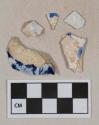 Blue on white transferprinted pearlware vessel body fragments, white paste
