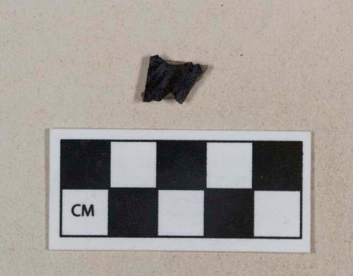 Black lead glazed redware vessel body fragment, possibly jackfield type