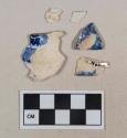 Blue on white transferprinted pearlware vessel body fragments, white paste