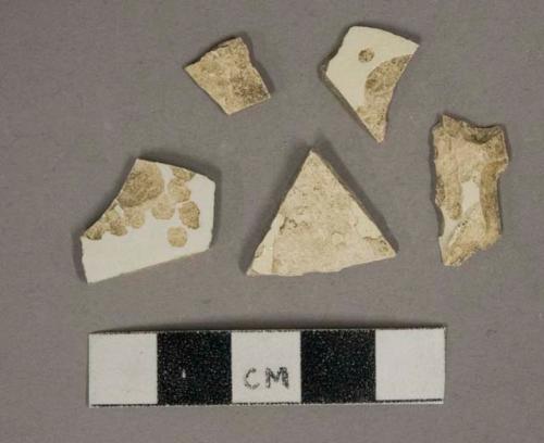 Undecorated whiteware vessel body fragments, white paste