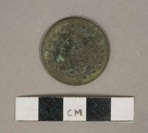 Cuprous alloy US Penny, intact, dated 1827