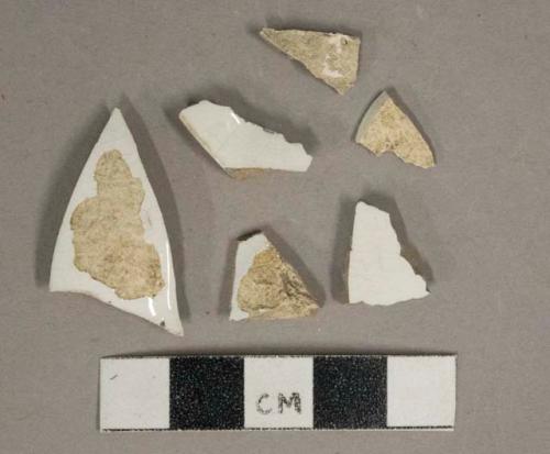 Undecorated whiteware vessel body fragments, white paste