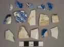 Blue on white transferprinted pearlware vessel body fragments, white paste