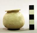 Ceramic jar, round body, flaring rim, buff