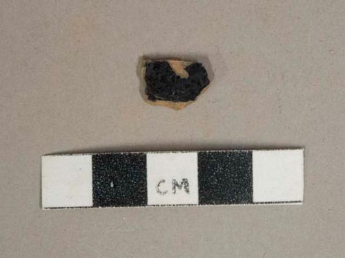 Black lead glazed redware vessel body fragment, possibly jackfield type