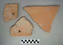 Red ceramic rooftile fragments, 2 with nail holes