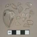 Colorless glass vessel fragments, 1 stemware base fragment