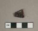 Black lead glazed redware vessel body fragment, possibly jackfield type