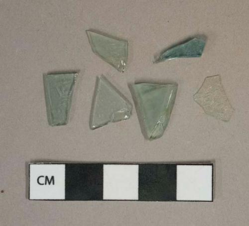 Aqua glass vessel fragments, weathered