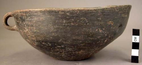 Pottery bowl with handle, graphite finish