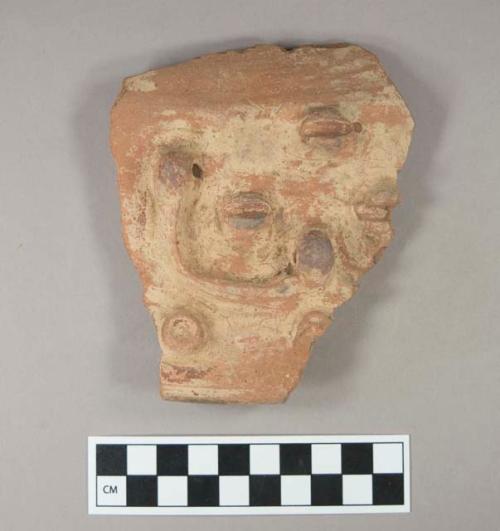 Fragment of Los Llanitos polychrome pottery thick bowl