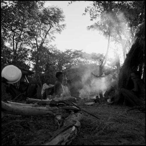 Boys playing !ó'm!hú / !’Om g!xuni / ’Ai kota !U!u g!xuni / N!aih //’an (the porcupine game, also known as the axe game, assegai game or war game)