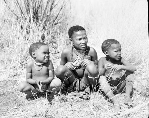 /Qui, !Ungka and Di//khao sitting (children of //Ao, ≠Toma's father's sister's son)