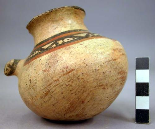 Pottery jar, animal head & tail on sides