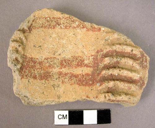 Rim potsherd with lug;  2 potsherds incised     1 in tray  E.R.