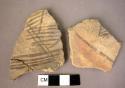 2 painted potsherds(Conzo style=Piano Notaro style at Agrigento=Piano Conte in L