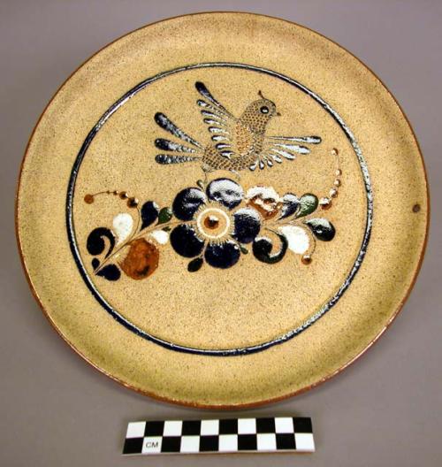 Rustico ware polychrome luncheon set with owl ,bird +plant motif