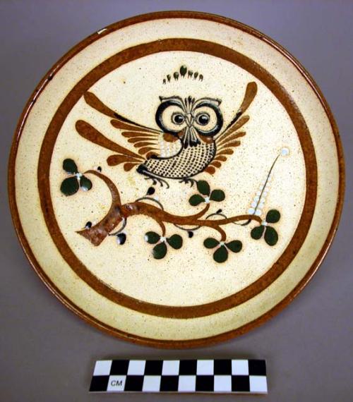 Rustico ware polychrome luncheon set with owl ,bird +plant motif