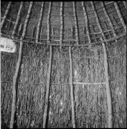 Detail of the structure of the roof and side of a skerm