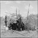 Pile of hunting equipment and ostrich eggshells