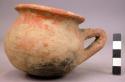 Ceramic, complete jar, round bottom, single handle, plain, chipped rim
