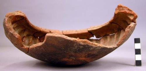 Partially restored pottery vessel and 5 other sherds