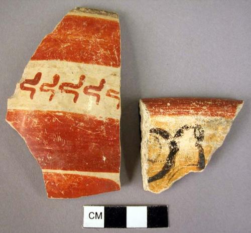 2 potsherds - rims, painted