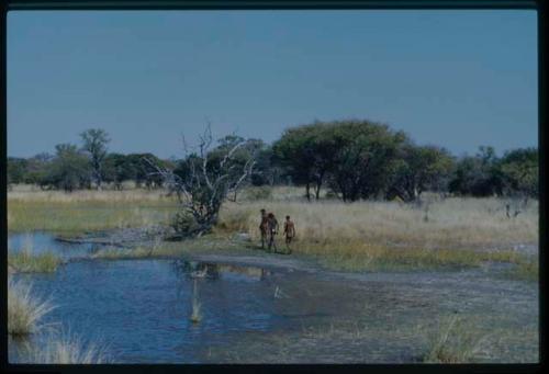 Scenery, Pan: Three men walking beside a small pan near Gautscha