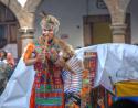 "Concert, Plaza Grande; Inka Azteka, Ecuador (performer, animal skin on shoulders)"
