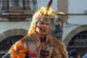 "Plaza Grande; Inka Azteka, Ecuador, (performer with animal skin, close-up)"
