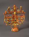 Ceramic polychrome day-of-the-dead candelabra w/wire-attached birds
