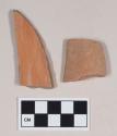 Polished Monochrome Ware, Orange, body sherd; Burnished Ware, rim sherd