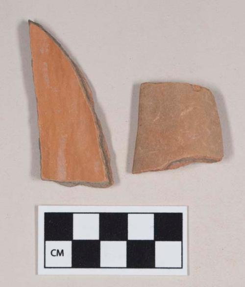 Polished Monochrome Ware, Orange, body sherd; Burnished Ware, rim sherd