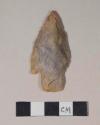 Chipped stone, projectile point, corner-notched on one side, possibly reworked to stemmed on the other side