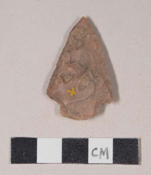 Chipped stone, projectile point, stemmed on one side, corner-notched on the other side