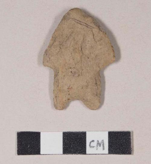 Chipped stone, projectile point, stemmed, bifurcate base